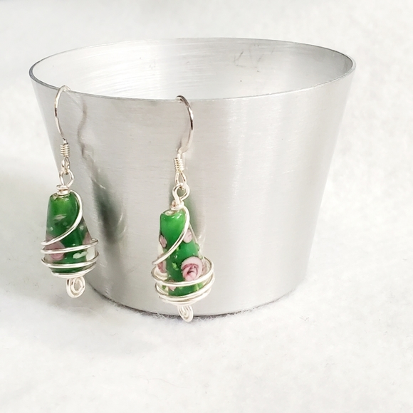 Lampwork Wire Wrapped Earrings - Picture 2 of 4